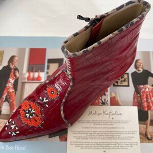 MEHER KAKALIA Red Croc "Nana" Booties; New with Box & Dust Bag; Size 40 (US 9)